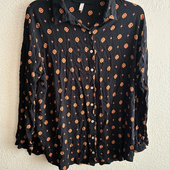 Intimately Free People Black and Orange Button Down Long Sleeve Shirt XS - Picture 9 of 13